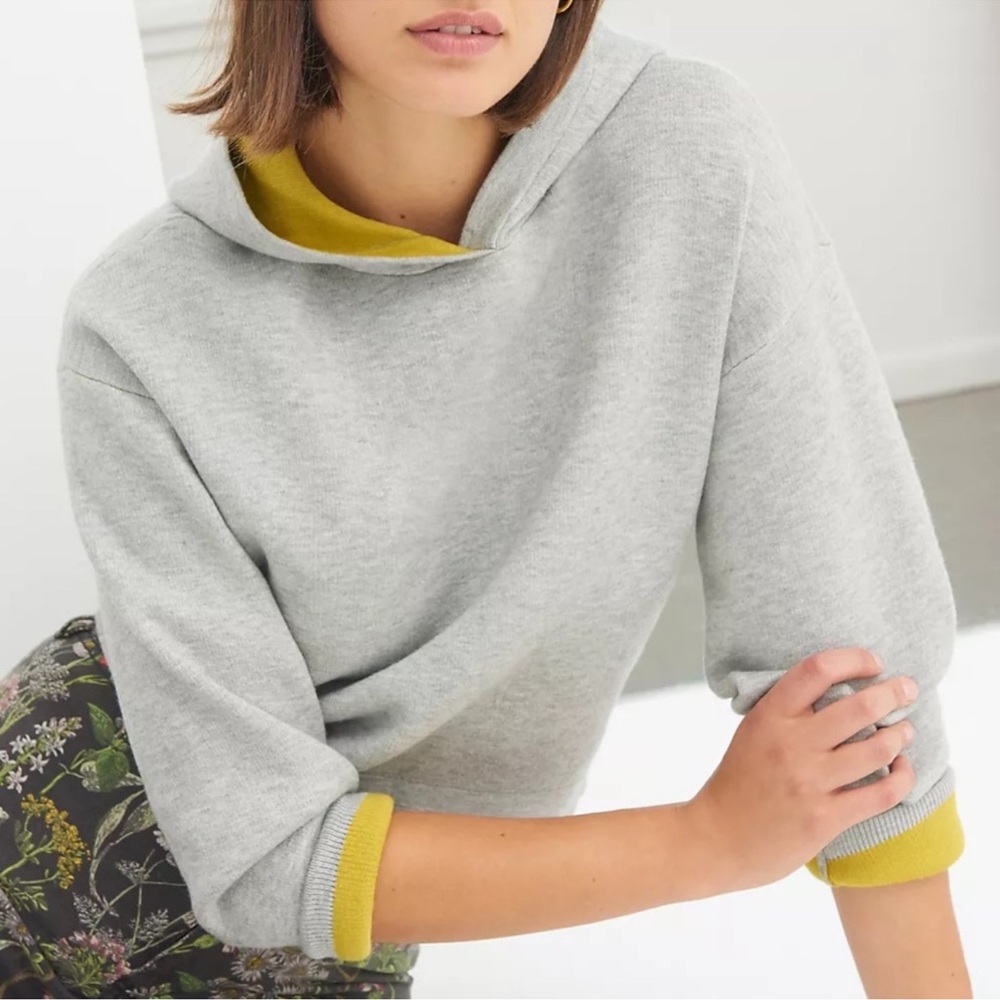 Anthropologie Maeve James Cropped Hoodie Gray Sweatshirt Small